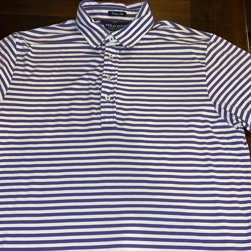 Polo Golf - Purple and White Striped Short-Sleeve Polo